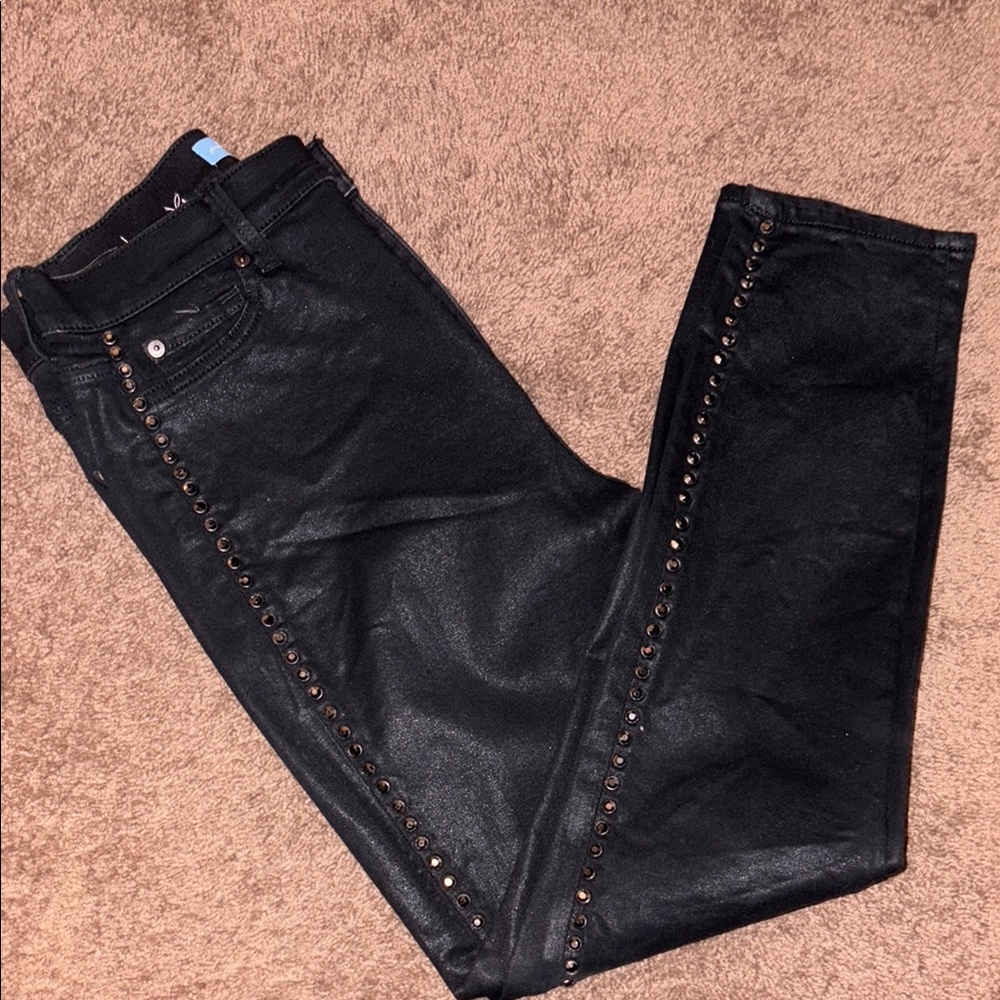 7 For All Mankind Black Skinny Jeans with Edgy Studded Design